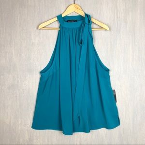 NWT Eloquii halter tie high neck top teal 24